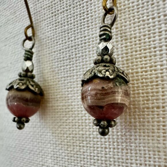 Rhodochrosite Beaded Dangle Earrings - Picture 2 of 9